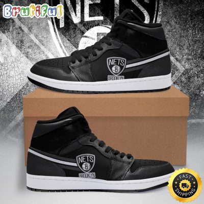 NBA Brooklyn Nets Gray Black Air Jordan 1 High Sneakers Classic Air Jordan Sneakers