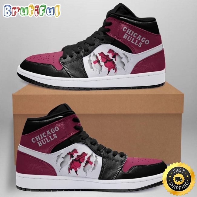 NBA Chicago Bulls Red Black Scratch Air Jordan 1 High Sneakers