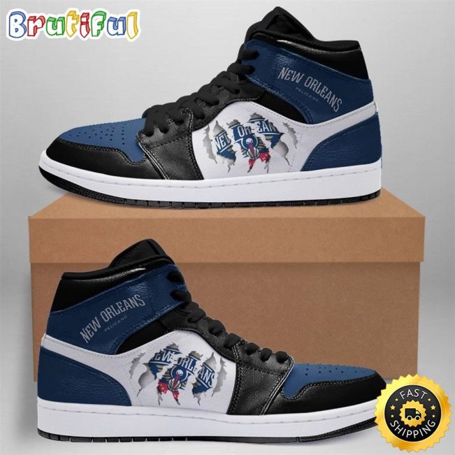 NBA New Orleans Pelicans Navy White Scratch Air Jordan 1 High Sneakers