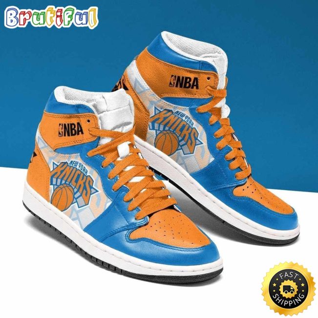 NBA New York Knicks Orange Blue Air Jordan 1 High Sneakers