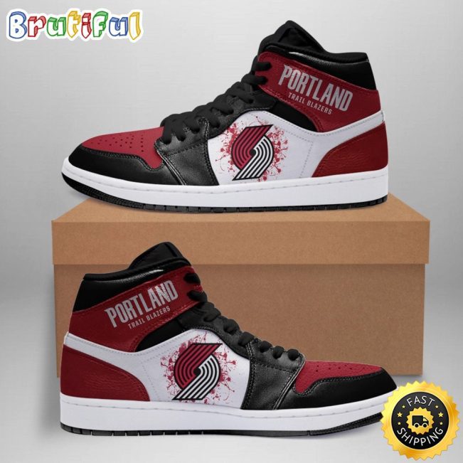 NBA Portland Trail Blazers White Red Air Jordan 1 High Sneakers Classic Air Jordan Sneakers