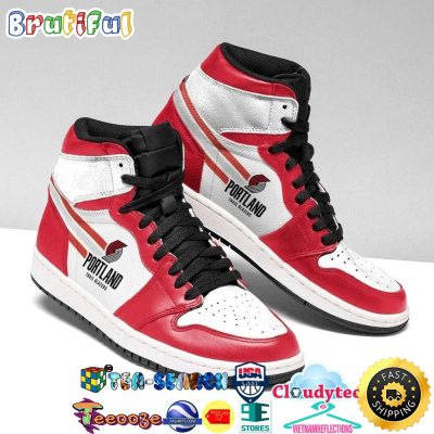 NBA Portland Trail Blazers White Red Air Jordan 1 High Sneakers