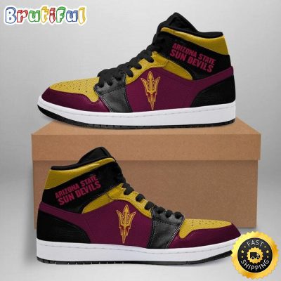 NCAA Arizona State Sun Devils Maroon Gold Air Jordan 1 High Sneakers