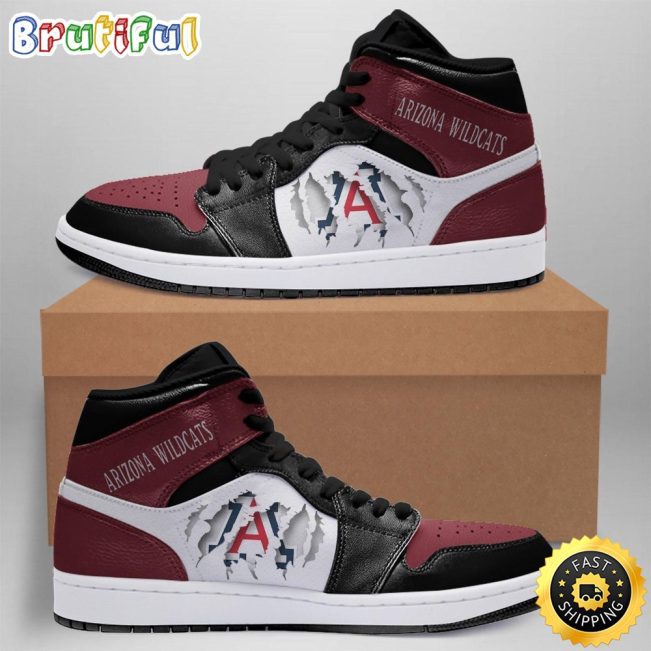 NCAA Arizona Wildcats Red White Scratch Air Jordan 1 High Sneakers