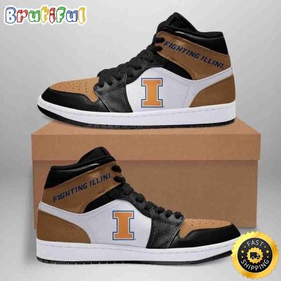 NCAA Illinois Fighting Illini Brown Black Air Jordan 1 High Sneakers