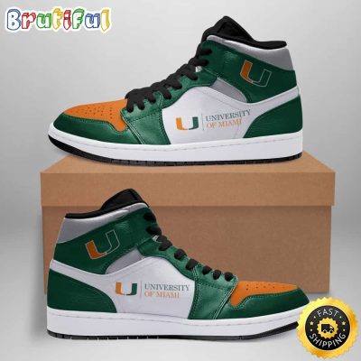 NCAA Miami Hurricanes Green White Air Jordan 1 High Sneakers Legendary Air Jordan Footwear