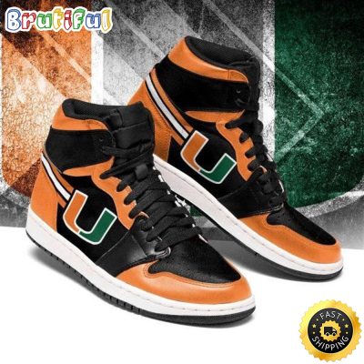 NCAA Miami Hurricanes Orange Black Air Jordan 1 High Sneakers
