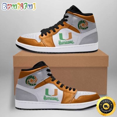 NCAA Miami Hurricanes Orange Grey Air Jordan 1 High Sneakers