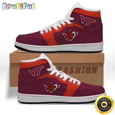 NCAA Virginia Tech Hokies Maroon Orange Air Jordan 1 High Sneakers