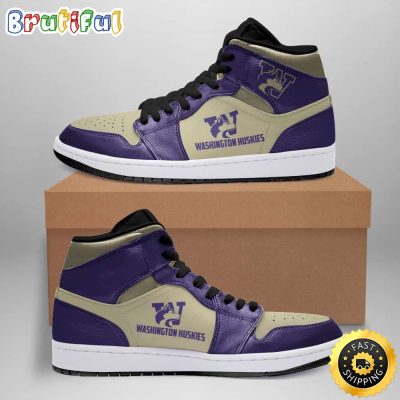 NCAA Washington Huskies Purple Gold Air Jordan 1 High Sneakers