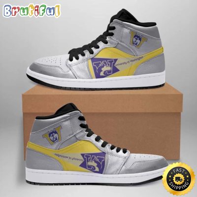 NCAA Washington Huskies Silver Gold Air Jordan 1 High Sneakers