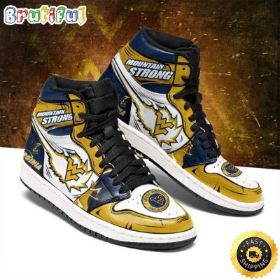 NCAA West Virginia Mountaineers Gold Blue Air Jordan 1 High Sneakers