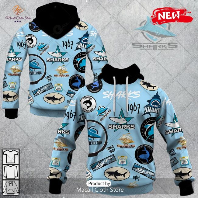 [NEW] NRL Cronulla Sutherland Sharks Season Logo Design Hoodie Sweatshirt 3D -soulcals
