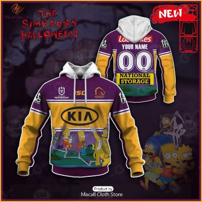 NEW Personalise NRL Brisbane Broncos x The Simpsons 2023 Halloween Jersey Hoodie 3D -soulcals