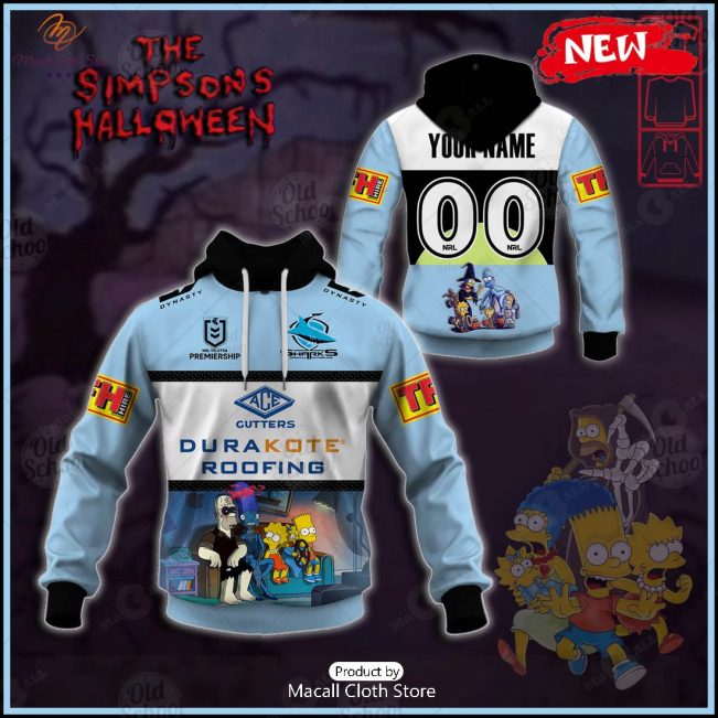 NEW Personalise NRL Cronulla-Sutherland Sharks x The Simpsons 2023 Halloween Jersey Hoodie 3D -soulcals