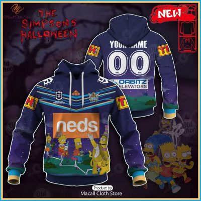 NEW Personalise NRL Gold Coast Titans x The Simpsons Halloween 2023 Jersey Hoodie 3D -soulcals