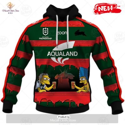 NEW Personalise NRL South Sydney Rabbitohs x The Simpsons 2023 Halloween Jersey Hoodie 3D -soulcals