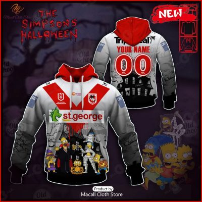 NEW Personalise NRL St. George Illawarra Dragons x The Simpsons 2023 Halloween Jersey Hoodie 3D -soulcals