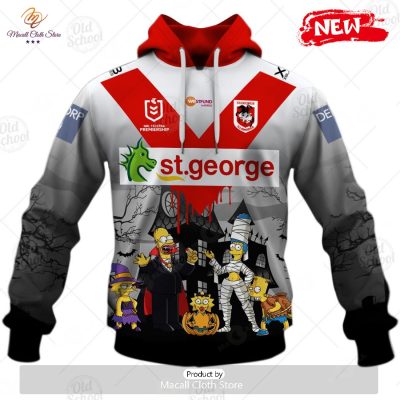 NEW Personalise NRL St. George Illawarra Dragons x The Simpsons 2023 Halloween Jersey Hoodie 3D -soulcals