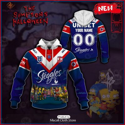 NEW Personalise NRL Sydney Roosters x The Simpsons 2023 Halloween Jersey Hoodie 3D -soulcals