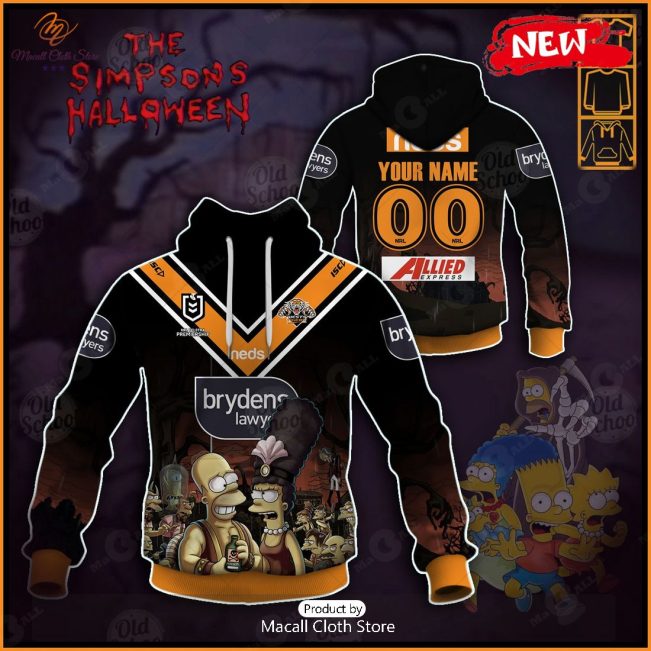 NEW Personalise NRL Wests Tigers x The Simpsons 2023 Halloween Jersey Hoodie Sweatshirt 3D -soulcals