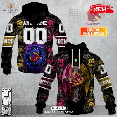 [NEW] Personalized NRL Brisbane Broncos Rose Luxury Dragon Hoodie Sweatshirt 3D -soulcals