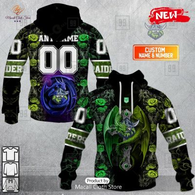 [NEW] Personalized NRL Canberra Raiders Rose Luxury Dragon Hoodie Sweatshirt 3D -soulcals