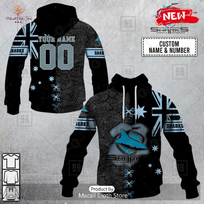 [NEW] Personalized NRL Cronulla Sutherland Sharks Flag Design Hoodie Sweatshirt 3D -soulcals