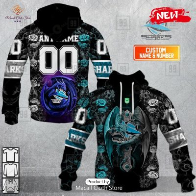 [NEW] Personalized NRL Cronulla Sutherland Sharks Rose Luxury Dragon Hoodie Sweatshirt 3D -soulcals