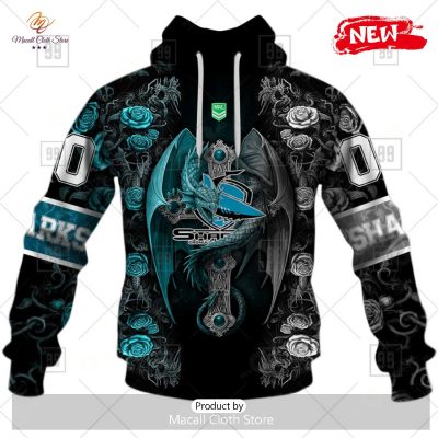 [NEW] Personalized NRL Cronulla Sutherland Sharks Rose Luxury Dragon Hoodie Sweatshirt 3D -soulcals