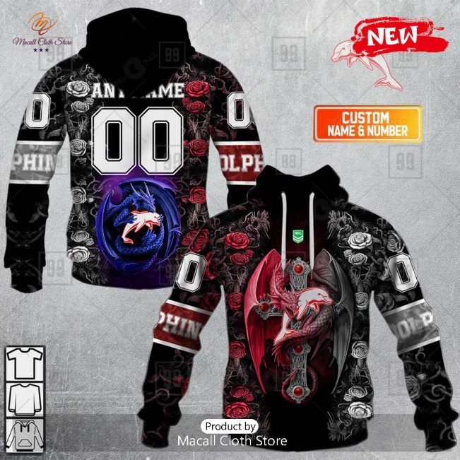 [NEW] Personalized NRL Dolphins Rose Luxury Dragon Hoodie Sweatshirt 3D -soulcals