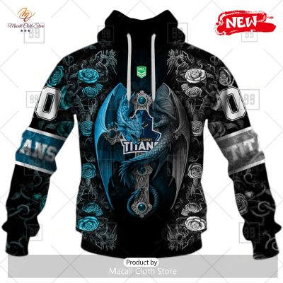 [NEW] Personalized NRL Gold Coast Titans Rose Luxury Dragon Hoodie Sweatshirt 3D -soulcals
