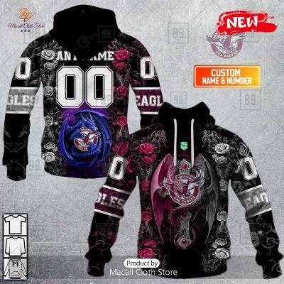 [NEW] Personalized NRL Manly Warringah Sea Eagles Rose Luxury Dragon Hoodie Sweatshirt 3D -soulcals