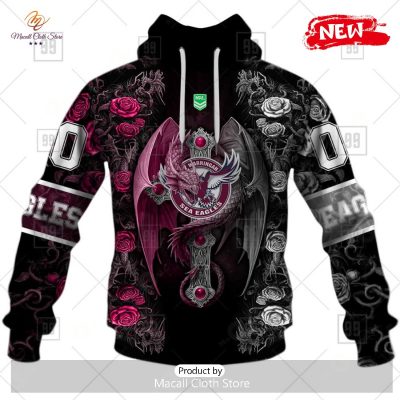 [NEW] Personalized NRL Manly Warringah Sea Eagles Rose Luxury Dragon Hoodie Sweatshirt 3D -soulcals