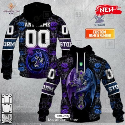 [NEW] Personalized NRL Melbourne Storm Rose Luxury Dragon Hoodie Sweatshirt 3D -soulcals