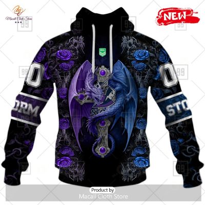 [NEW] Personalized NRL Melbourne Storm Rose Luxury Dragon Hoodie Sweatshirt 3D -soulcals