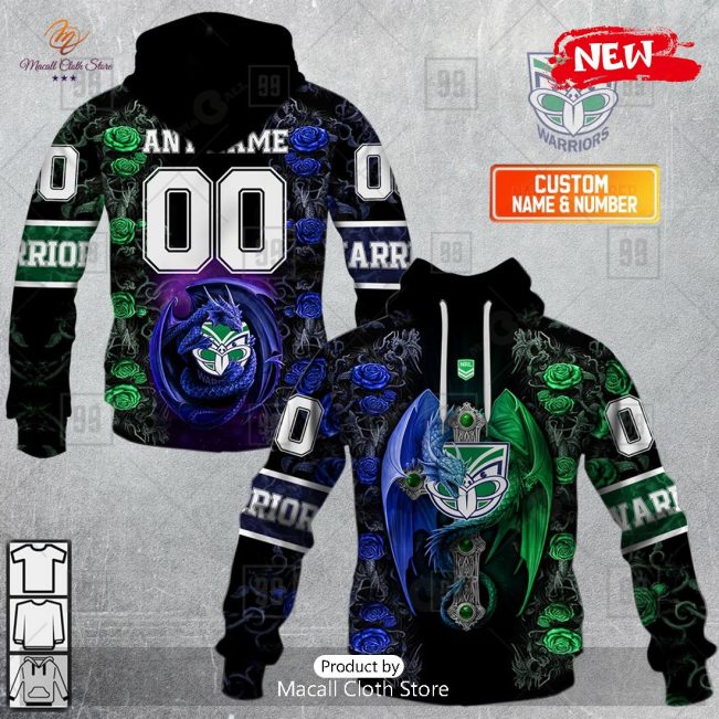 [NEW] Personalized NRL New Zealand Warriors Rose Luxury Dragon Hoodie Sweatshirt 3D -soulcals
