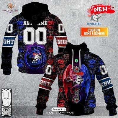 [NEW] Personalized NRL Newcastle Knights Rose Luxury Dragon Hoodie Sweatshirt 3D -soulcals