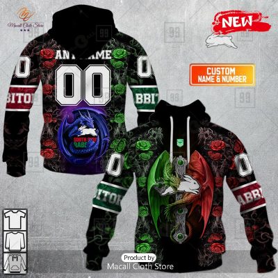 [NEW] Personalized NRL South Sydney Rabbitohs Rose Luxury Dragon Hoodie Sweatshirt 3D -soulcals