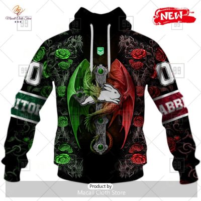[NEW] Personalized NRL South Sydney Rabbitohs Rose Luxury Dragon Hoodie Sweatshirt 3D -soulcals