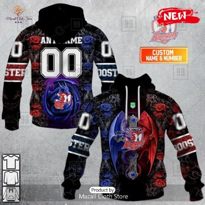 [NEW] Personalized NRL Sydney Roosters Rose Luxury Dragon Hoodie Sweatshirt 3D -soulcals