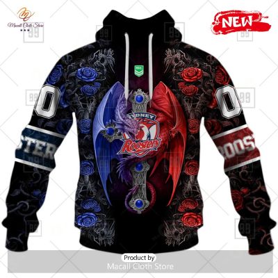 [NEW] Personalized NRL Sydney Roosters Rose Luxury Dragon Hoodie Sweatshirt 3D -soulcals