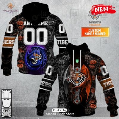 [NEW] Personalized NRL Wests Tigers Rose Luxury Dragon Hoodie Sweatshirt 3D -soulcals