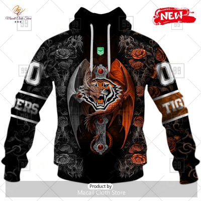[NEW] Personalized NRL Wests Tigers Rose Luxury Dragon Hoodie Sweatshirt 3D -soulcals