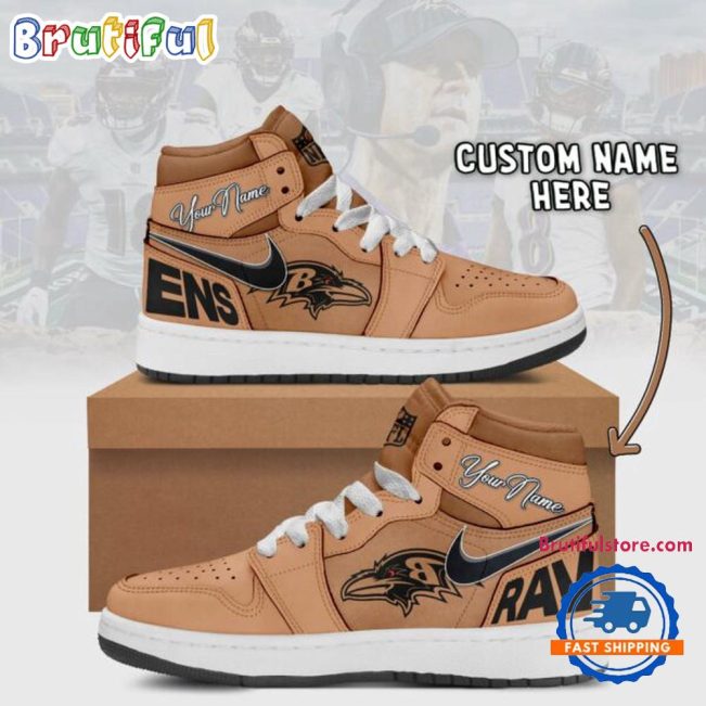 NFL Baltimore Ravens Brown Air Jordan 1 Hightop Shoes