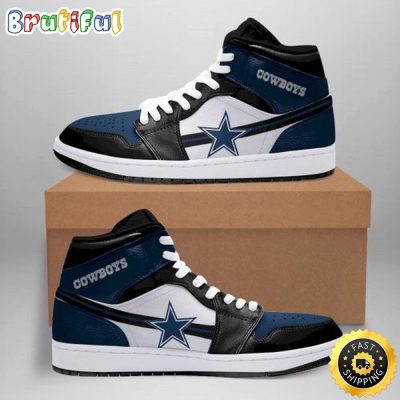 NFL Dallas Cowboys Dark Blue White Logo Air Jordan 1 High Sneakers For Fans