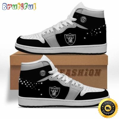 NFL Las Vegas Raiders Black Silver Air Jordan 1 High Sneakers For Fans