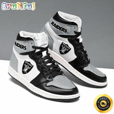 NFL Las Vegas Raiders Silver Black Air Jordan 1 High Sneakers For Fans