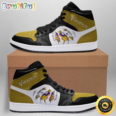 NFL Minnesota Vikings Yellow Black White Scratch Logo Air Jordan 1 High Sneakers