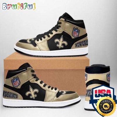 NFL New Orleans Saints Golden Black Logo Air Jordan 1 High Sneakers